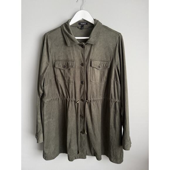 torrid Jackets & Blazers - Torrid Olive Green Military Utility Jacket Shirt Size 0 Plus Size Button Front
